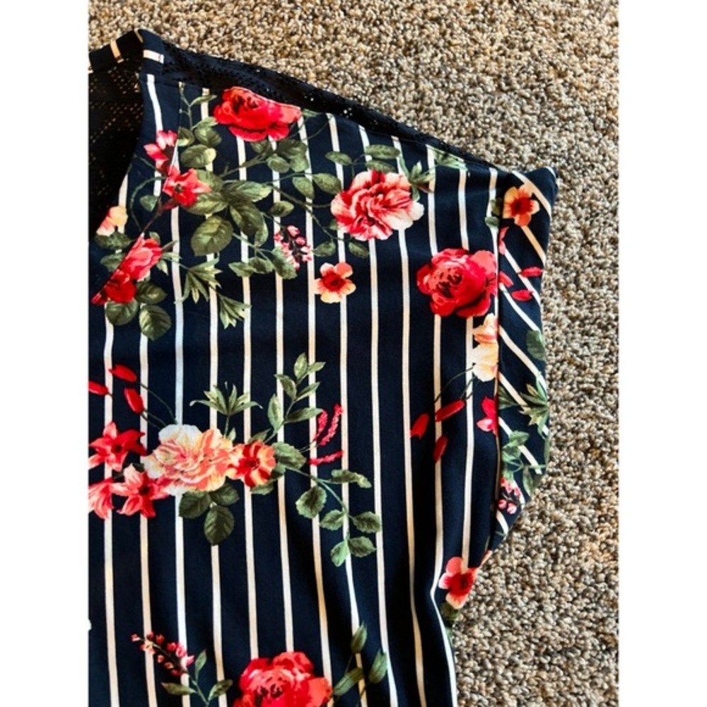 Bobbie & Brooks Women's‎ Navy Blue/white red roses short sleeve dress size large - Picture 7 of 12